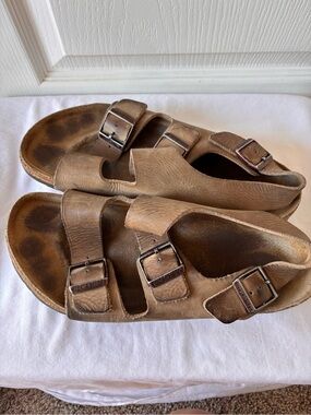 Birkenstock Arizona Sandals Mens 42 9-9.5 brown Suede Double Strap Buckle Slides